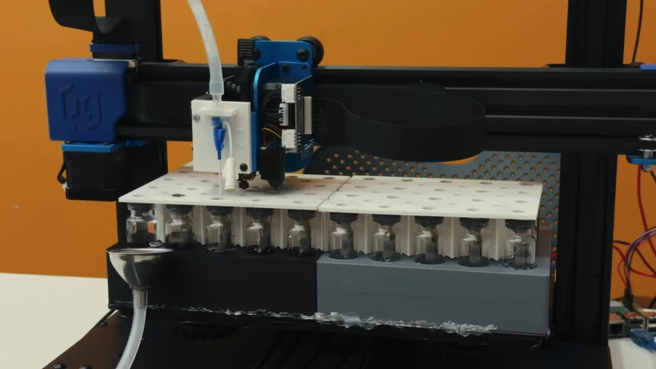 Water sampler needle and vial rack during a collection test